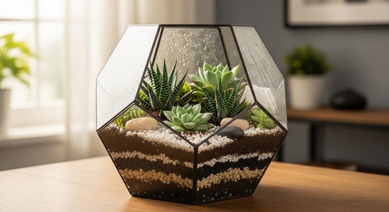 suculentas em terrários de vidro fechado