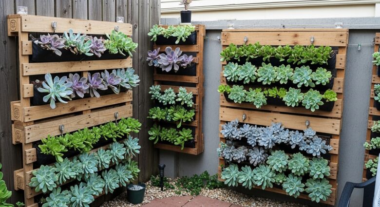 decorar quintal pequeno com suculentas em pallets