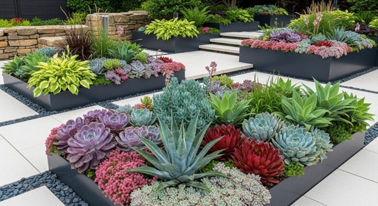suculentas coloridas com plantas ornamentais jardins modernos