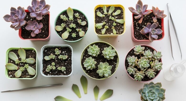 reprodução de suculentas híbridas em vasos plásticos pequenos