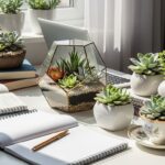 mini jardins com suculentas para mesa de estudo