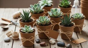 suculentas em copinhos biodegradáveis para eventos sustentáveis